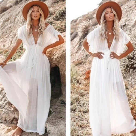 White Open Back Boho Maxi Dress LAST ONE! - Picture 3 of 9